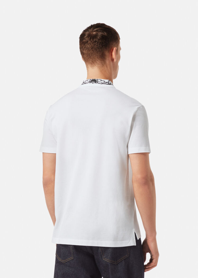 Shop Versace Barocco Embroidered Polo Shirt, Male, White, Xs