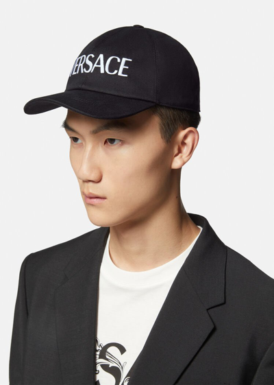 Shop Versace Embroidered Logo Cap In Black