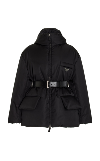 Shop Prada Belted Re-nylon Down Jacket In Black