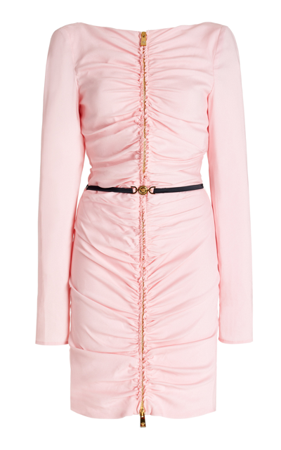 Shop Versace Women's Ruched Georgette Mini Dress In Pink