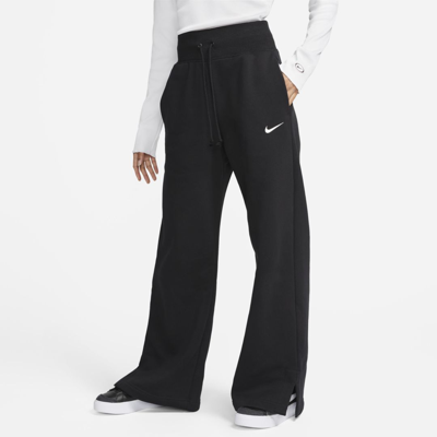 Shop Nike Women's  Sportswear Phoenix Fleece High-waisted Wide-leg Sweatpants In Black