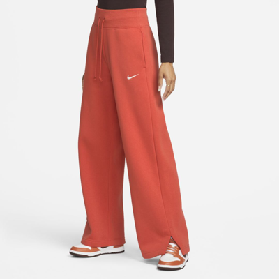 Shop Nike Women's  Sportswear Phoenix Fleece High-waisted Wide-leg Sweatpants In Orange