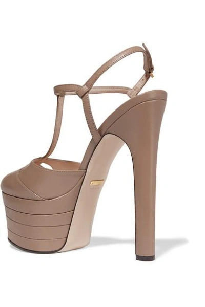 Shop Gucci Leather Platform Pumps In Taupe