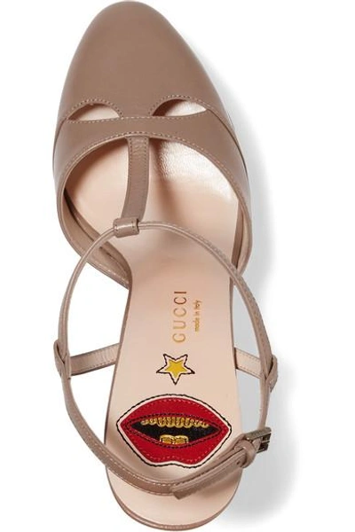 Shop Gucci Leather Platform Pumps In Taupe