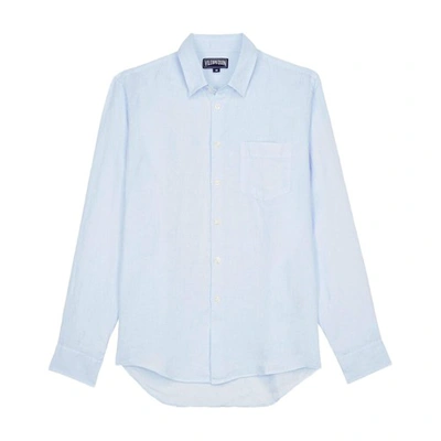 Shop Vilebrequin Linen Shirt Solid In Sky_blue