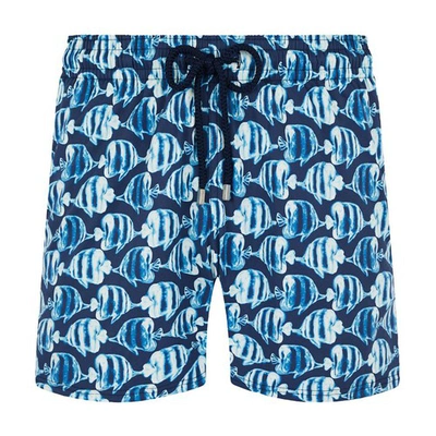 Shop Vilebrequin Batik Fish Stretch Swim Shorts In Navy Blue