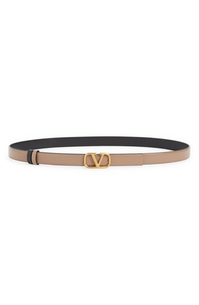 Shop Valentino Vlogo Buckle Reversible Leather Belt In Lc8 Smokey Brown/nero
