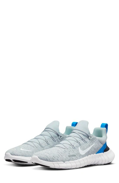 Nike Free Run 5.0 Flyknit Running Sneakers In Pure Platinum/white/off  White/photo Blue/dark Smoke Grey | ModeSens