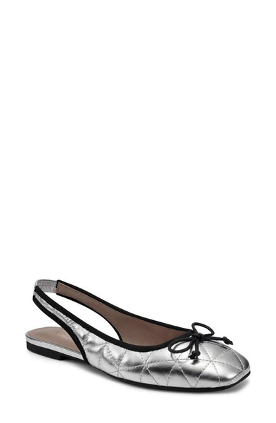 Shop Aerosoles Catarina Quilted Slingback Flat In Silver Metallic Leather