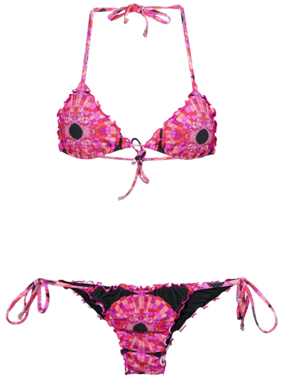 Shop Amir Slama Printed Triangle Bikini Top In Pink