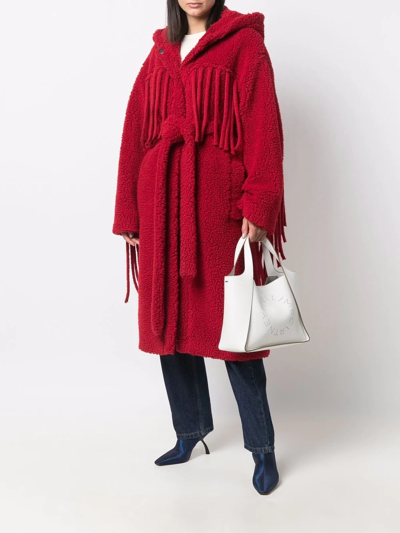 Shop Stella Mccartney Fringed Belted Coat In Red