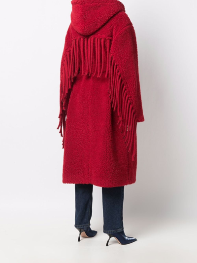 Shop Stella Mccartney Fringed Belted Coat In Red