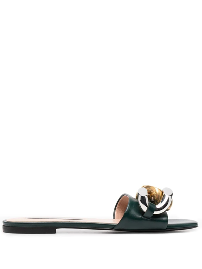 Shop Stella Mccartney Falabella Flat Sandals In Green