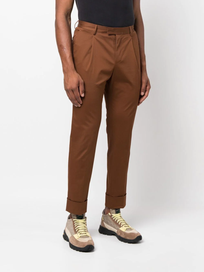 Shop Pt Torino Cropped Tailored Trousers In Braun