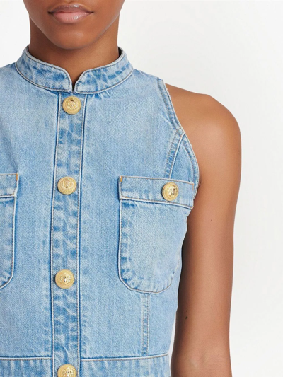 Shop Balmain Denim Fitted Mini Dress In Blue