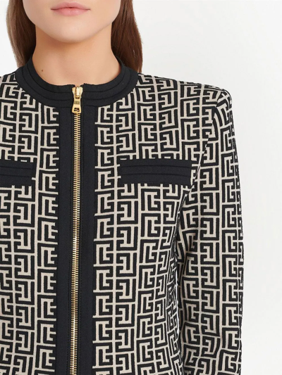 Shop Balmain Monogram-pattern Cropped Jacket In Black