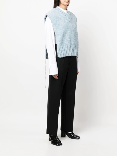 Maison Margiela V-neck Knitted Top In Blue