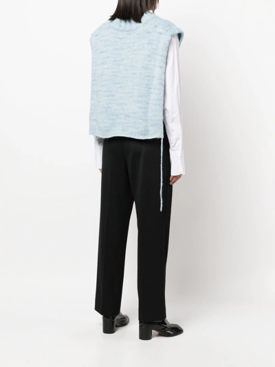 Maison Margiela V-neck Knitted Top In Blue