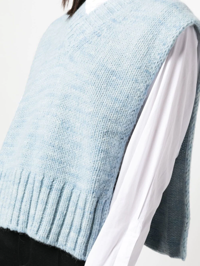 Maison Margiela V-neck Knitted Top In Blue