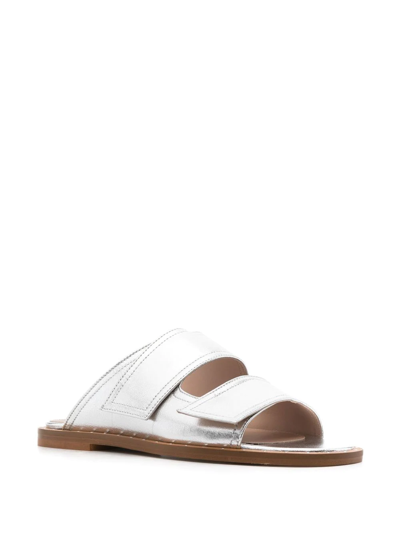 Scarosso Karen Metallic Slide Sandals In Grey