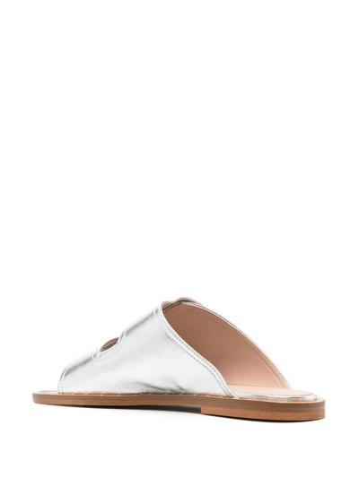 Scarosso Karen Metallic Slide Sandals In Grey