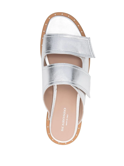 Scarosso Karen Metallic Slide Sandals In Grey