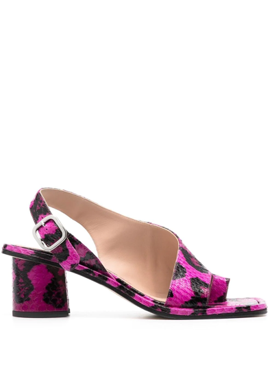 Shop Scarosso Jill Snakeskin-effect Sandals In Pink