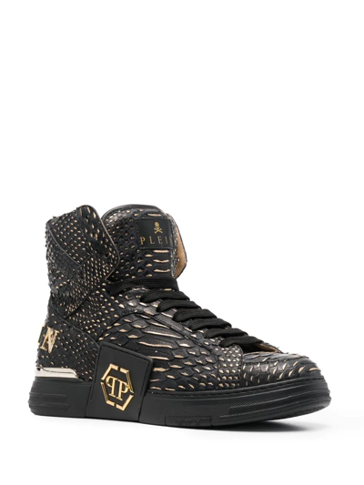 Shop Philipp Plein Snakeskin-effect High-top Sneakers In Black