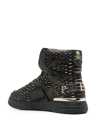 Shop Philipp Plein Snakeskin-effect High-top Sneakers In Black