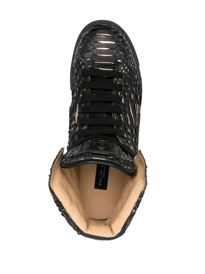Shop Philipp Plein Snakeskin-effect High-top Sneakers In Black