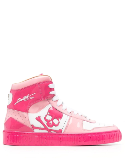 Shop Philipp Plein Skull High-top Sneakers In Pink