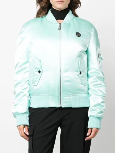 Philipp Plein Oversized Bomber Jacket In Blue