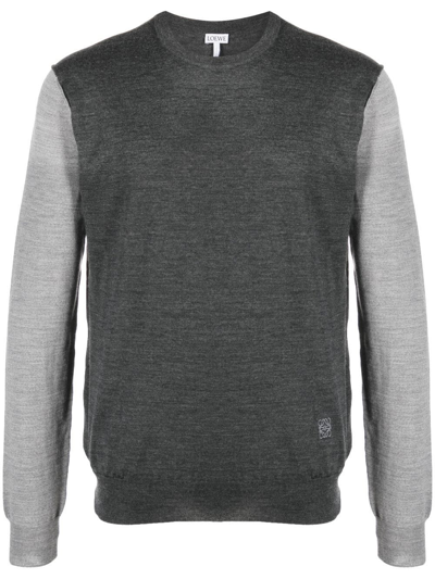 Shop Loewe Two-tone Fine-knit Wool Jumper In Grey