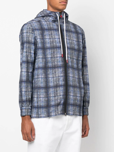 Shop Kiton Checked Cotton Jacket In Blue