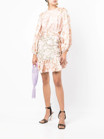 Shop Zimmermann Floral-print Linen Mini Dress In Mehrfarbig
