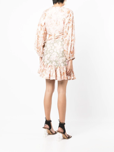 Shop Zimmermann Floral-print Linen Mini Dress In Mehrfarbig