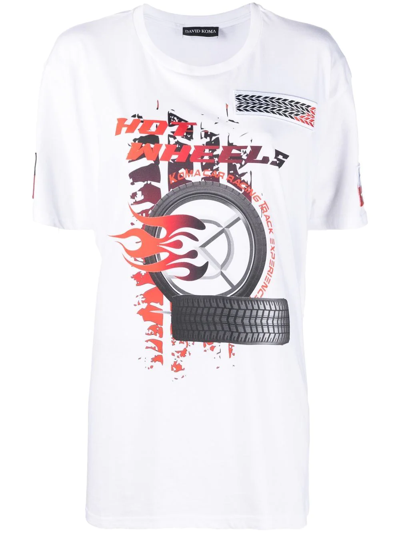 Shop David Koma Hot Wheels Graphic T-shirt In White