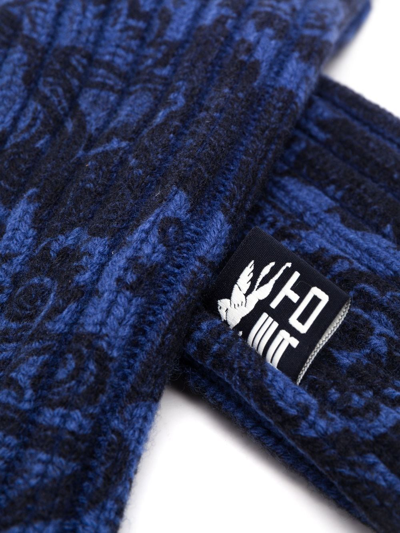 Shop Etro Logo-patch Knitted Gloves In Blau