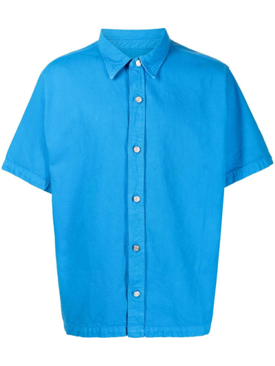 Shop Frame Short-sleeved Denim Shirt In Blue