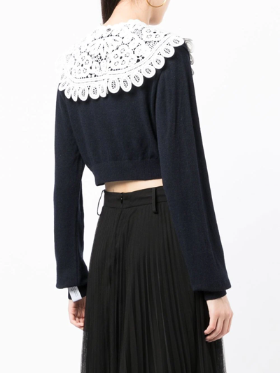 Rokh Lace Collar Cropped Cardigan In Blue | ModeSens