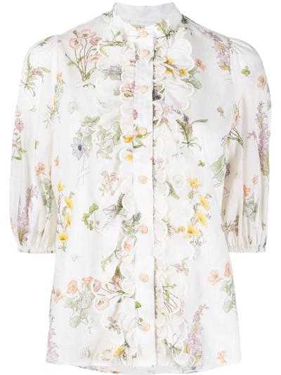 Shop Zimmermann Jeannie Floral-print Blouse In Nude