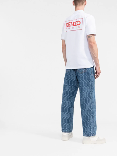 Shop Kenzo Logo-print Piqué Polo Shirt In Weiss