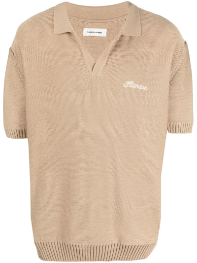 Shop Flaneur Homme Embroidered-logo Polo-shirt In Nude