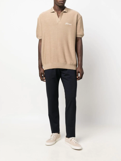 Shop Flaneur Homme Embroidered-logo Polo-shirt In Nude