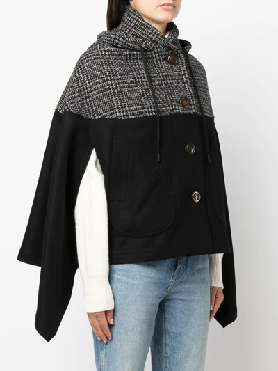 Shop See By Chloé Two-tone Hooded Cape In Schwarz