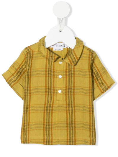 Shop Bonpoint Check-pattern Cotton Shirt In Yellow