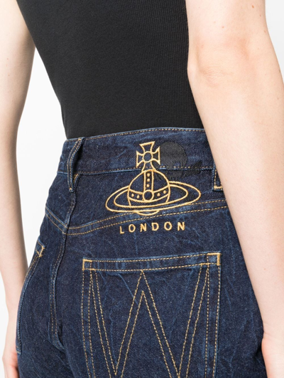 Shop Vivienne Westwood Embroidered-logo Straight-leg Jeans In Blau