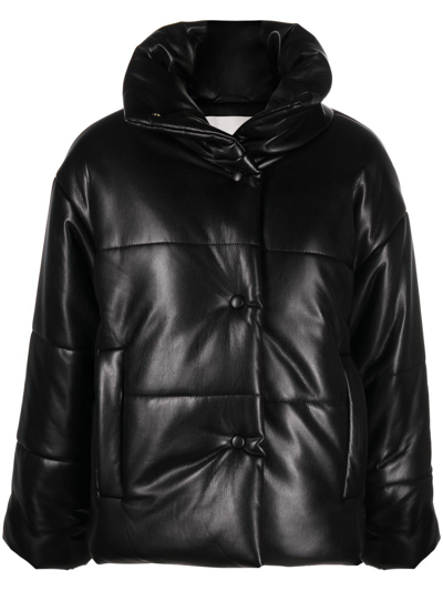 Nanushka Black Hide Vegan Leather Puffer Jacket In Schwarz