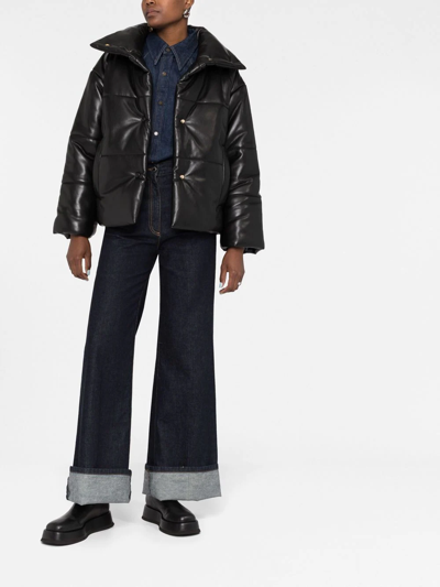 Nanushka Black Hide Vegan Leather Puffer Jacket In Schwarz