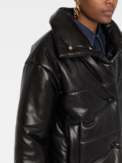 Nanushka Black Hide Vegan Leather Puffer Jacket In Schwarz